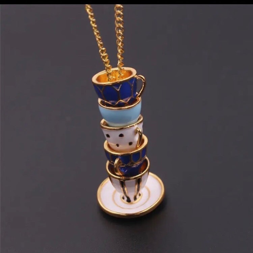 Gorgeous blue and white enamel coated tea cup set